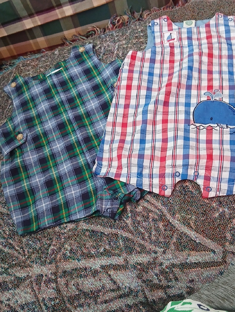 TWO Plaid Infant Rompers, Like New, 3mos.